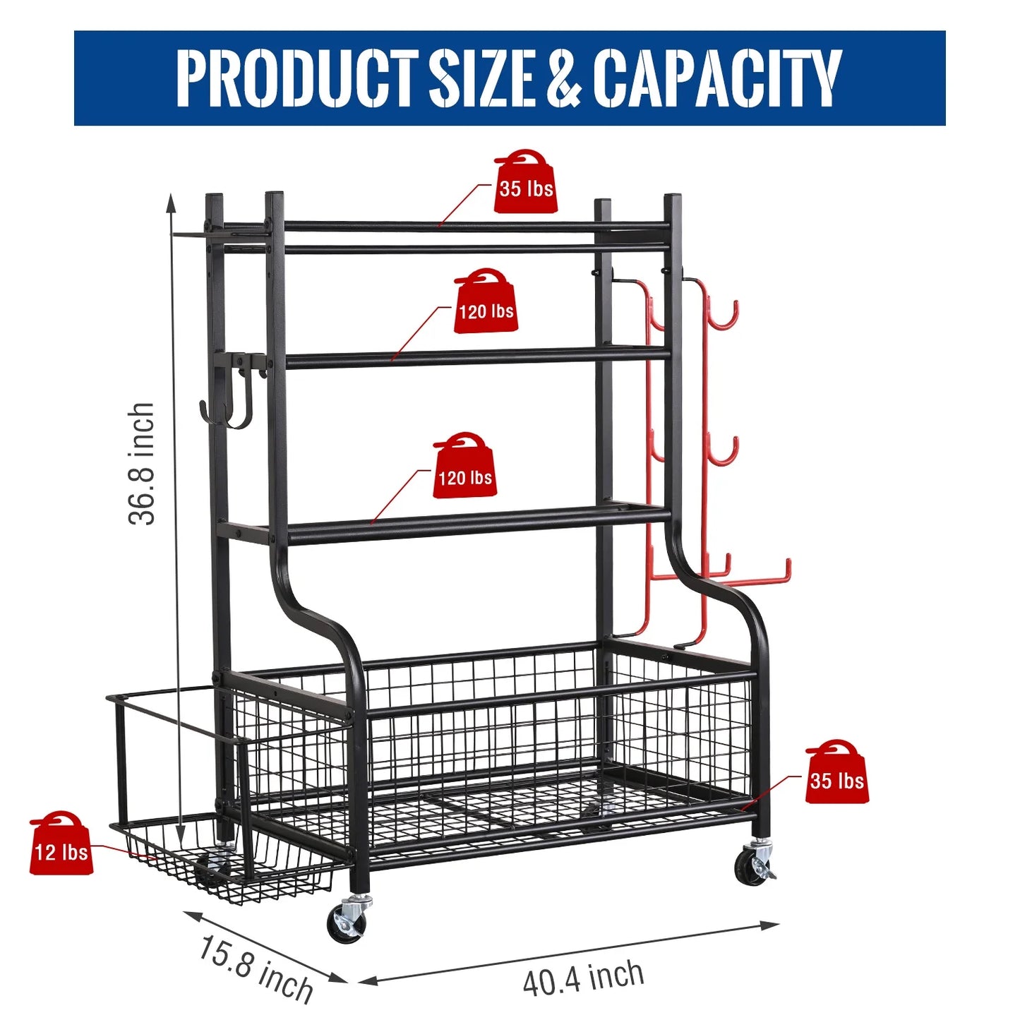 Dumbbell Rack, Home Gym Storage Sports Weight Rack for Dumbbells, Kettlebells Yoga Mat and Balls
