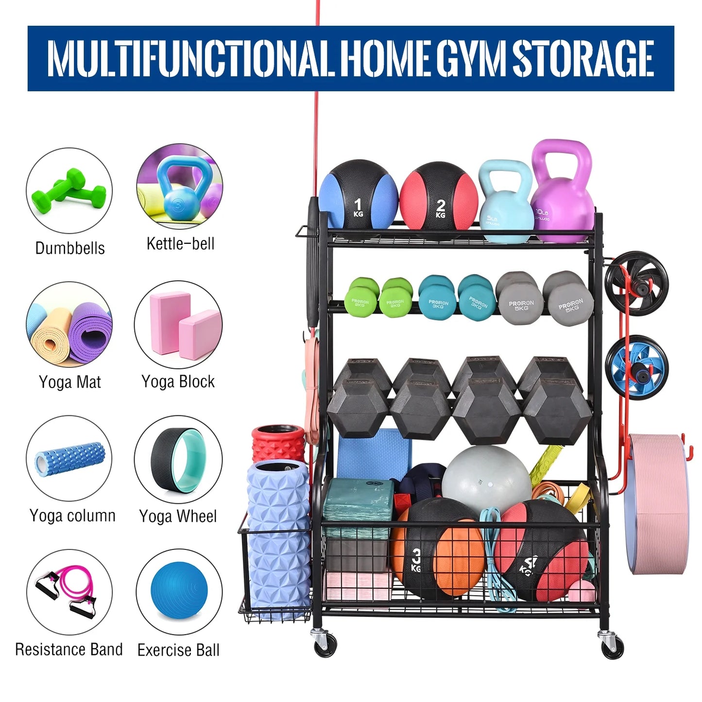 Dumbbell Rack, Home Gym Storage Sports Weight Rack for Dumbbells, Kettlebells Yoga Mat and Balls