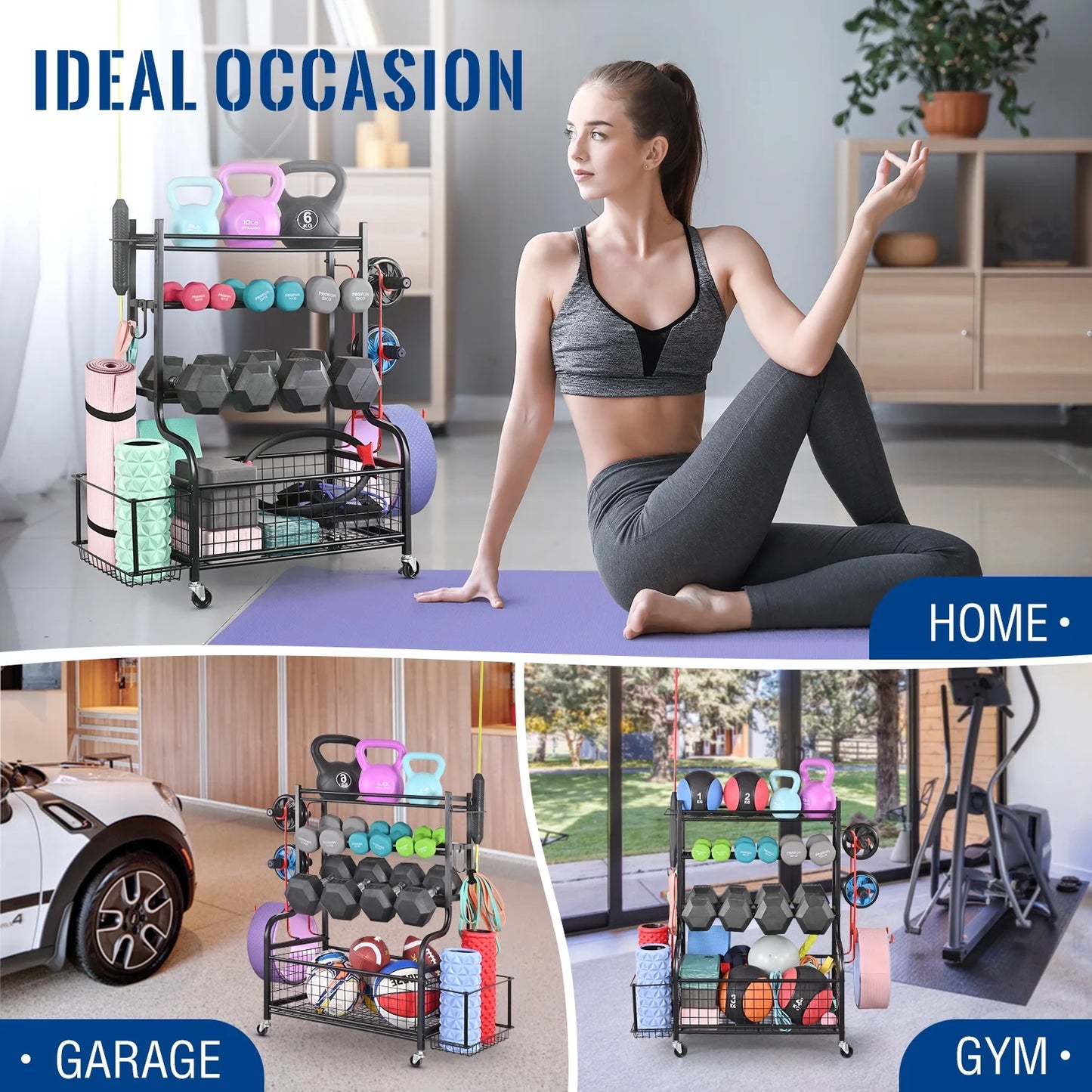 Dumbbell Rack, Home Gym Storage Sports Weight Rack for Dumbbells, Kettlebells Yoga Mat and Balls