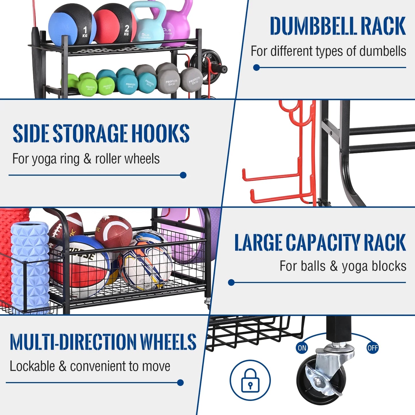 Dumbbell Rack, Home Gym Storage Sports Weight Rack for Dumbbells, Kettlebells Yoga Mat and Balls