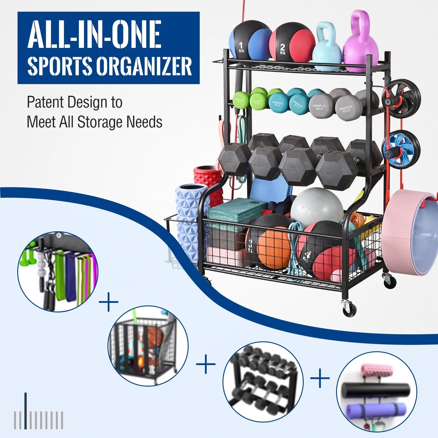 Dumbbell Rack, Home Gym Storage Sports Weight Rack for Dumbbells, Kettlebells Yoga Mat and Balls