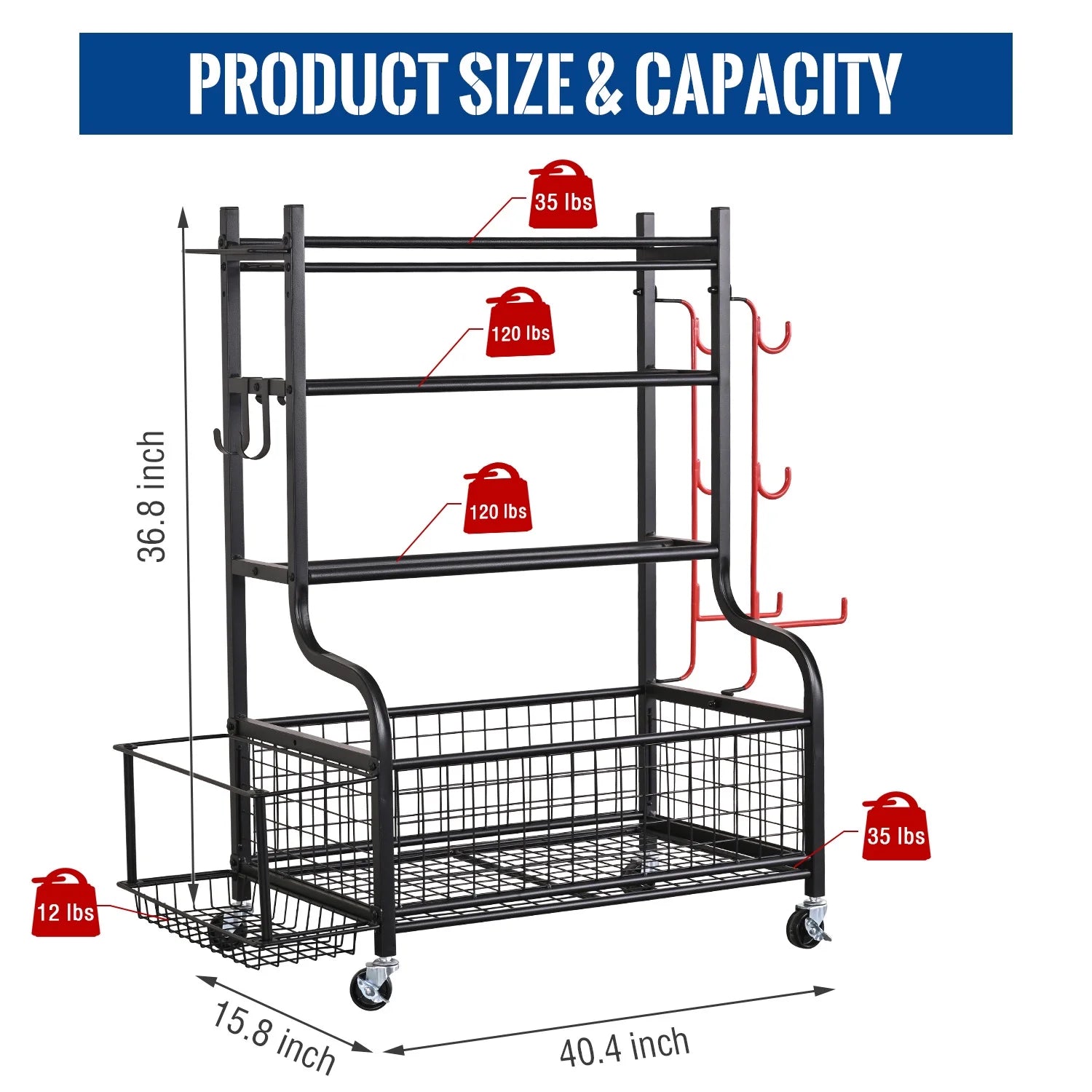 Dumbbell Rack, Home Gym Storage Sports Weight Rack for Dumbbells, Kettlebells Yoga Mat and Balls