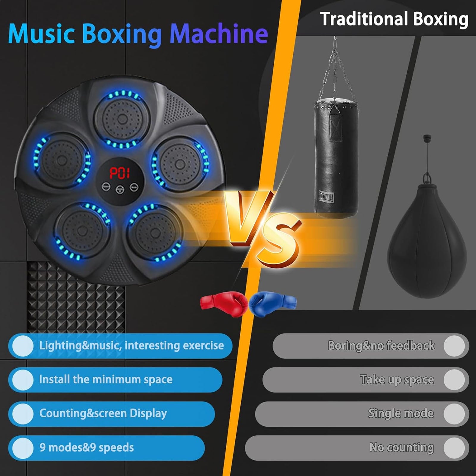 Music Boxing Machine with Boxing Gloves, Smart Bluetooth Boxing Equipment, Target Training Punching Boxing Machine for Home, Indoor, Gym, Training