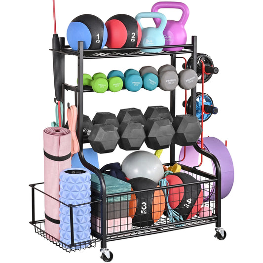 Dumbbell Rack, Home Gym Storage Sports Weight Rack for Dumbbells, Kettlebells Yoga Mat and Balls