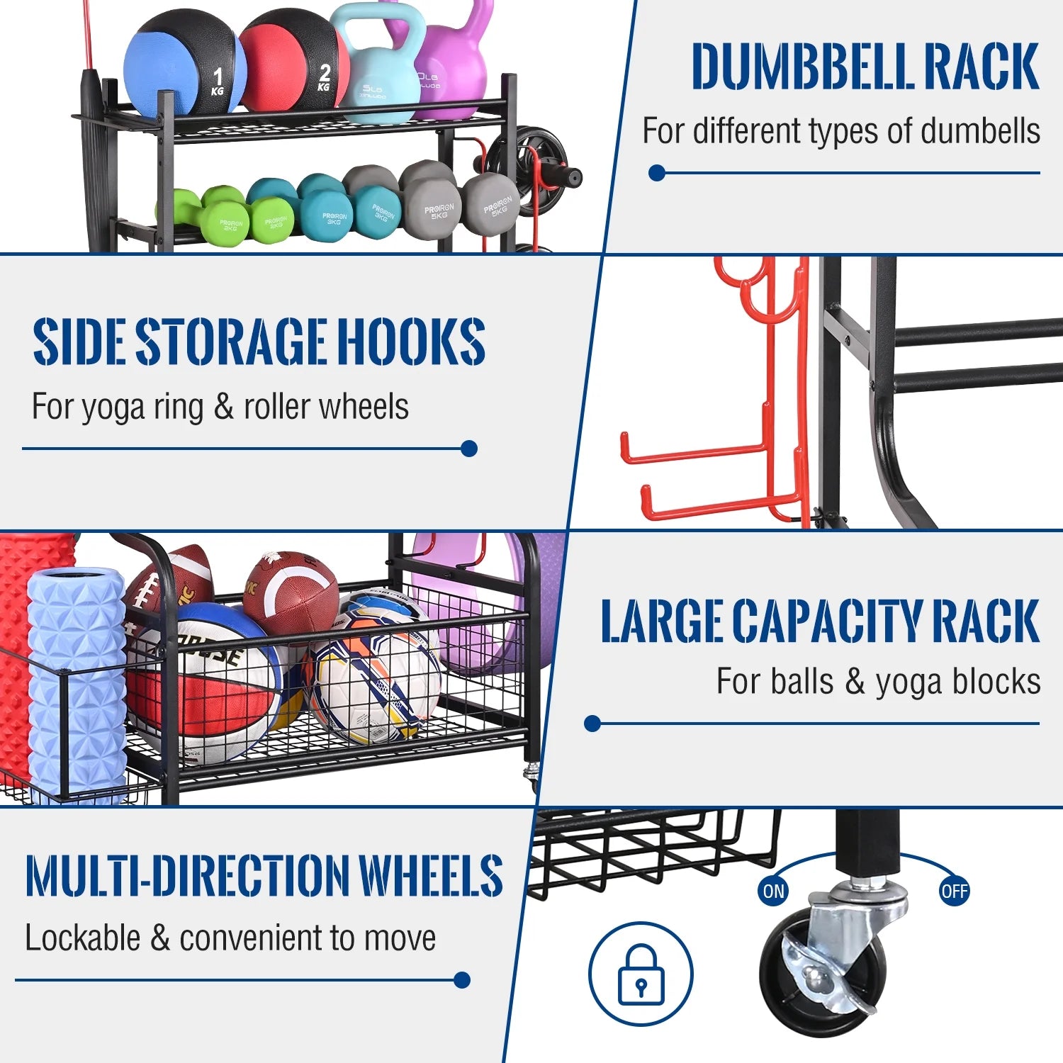 Dumbbell Rack, Home Gym Storage Sports Weight Rack for Dumbbells, Kettlebells Yoga Mat and Balls