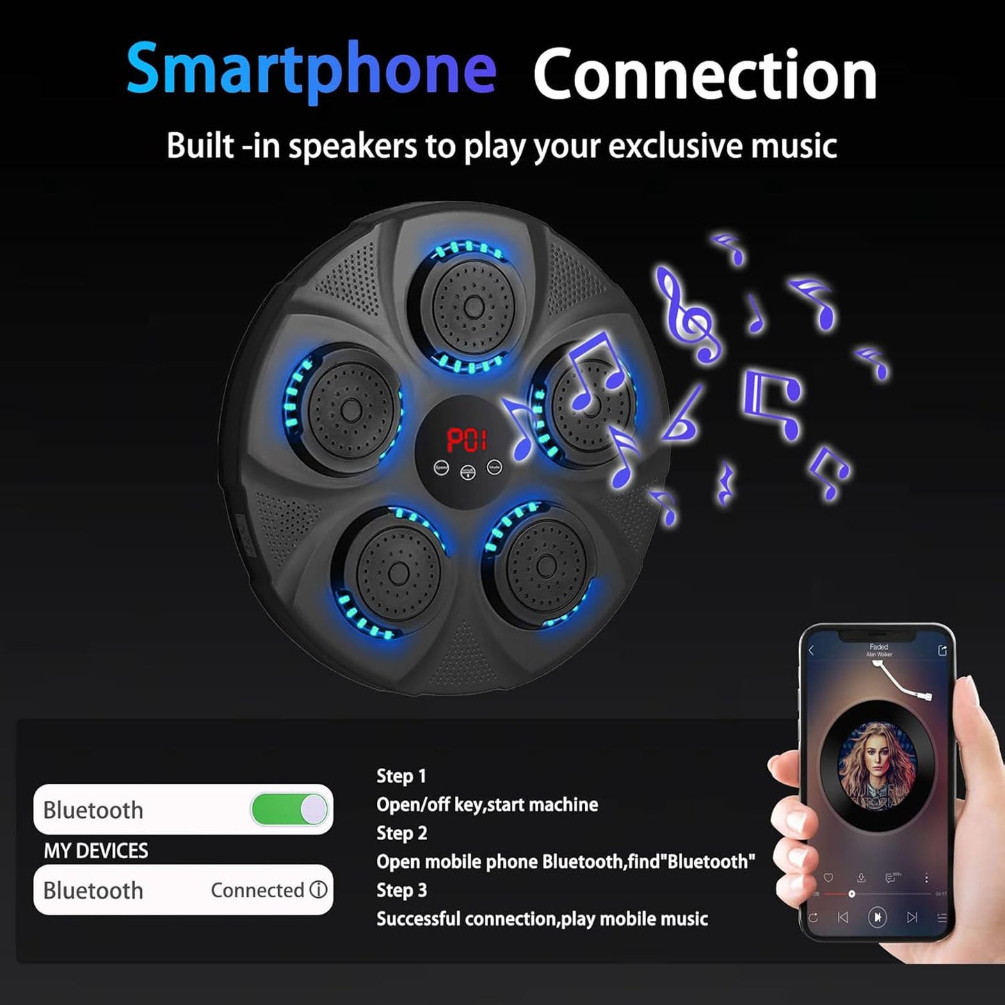Music Boxing Machine with Boxing Gloves, Smart Bluetooth Boxing Equipment, Target Training Punching Boxing Machine for Home, Indoor, Gym, Training